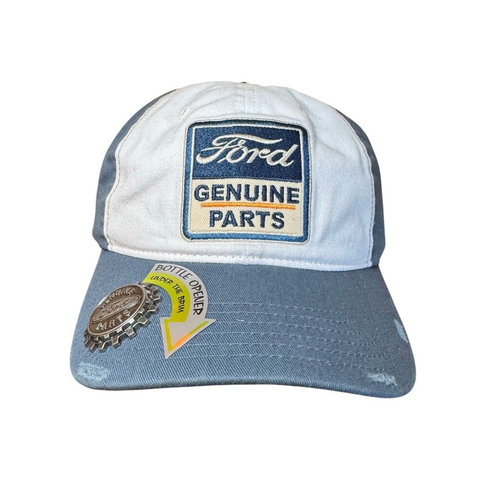 Ford Genuine Parts Adjustable Baseball Hat Blue White Bottle Opener NWT